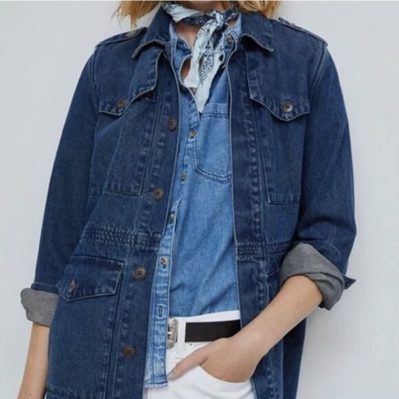 NWT Anthropologie Morgan Military Denim Chore Coat Unpublished Size Large NWT - Picture 1 of 13